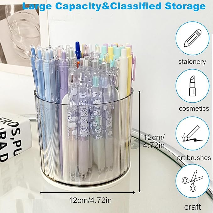 Pen tray - Desk organizer - Make up organizer - Lipstick holder - Brush holder - Office supplies - Cosmetics organizer - Bathroom organizer - Desk accessories - Desk organizer - Rotating organizer - Storage box - White - 1 piece