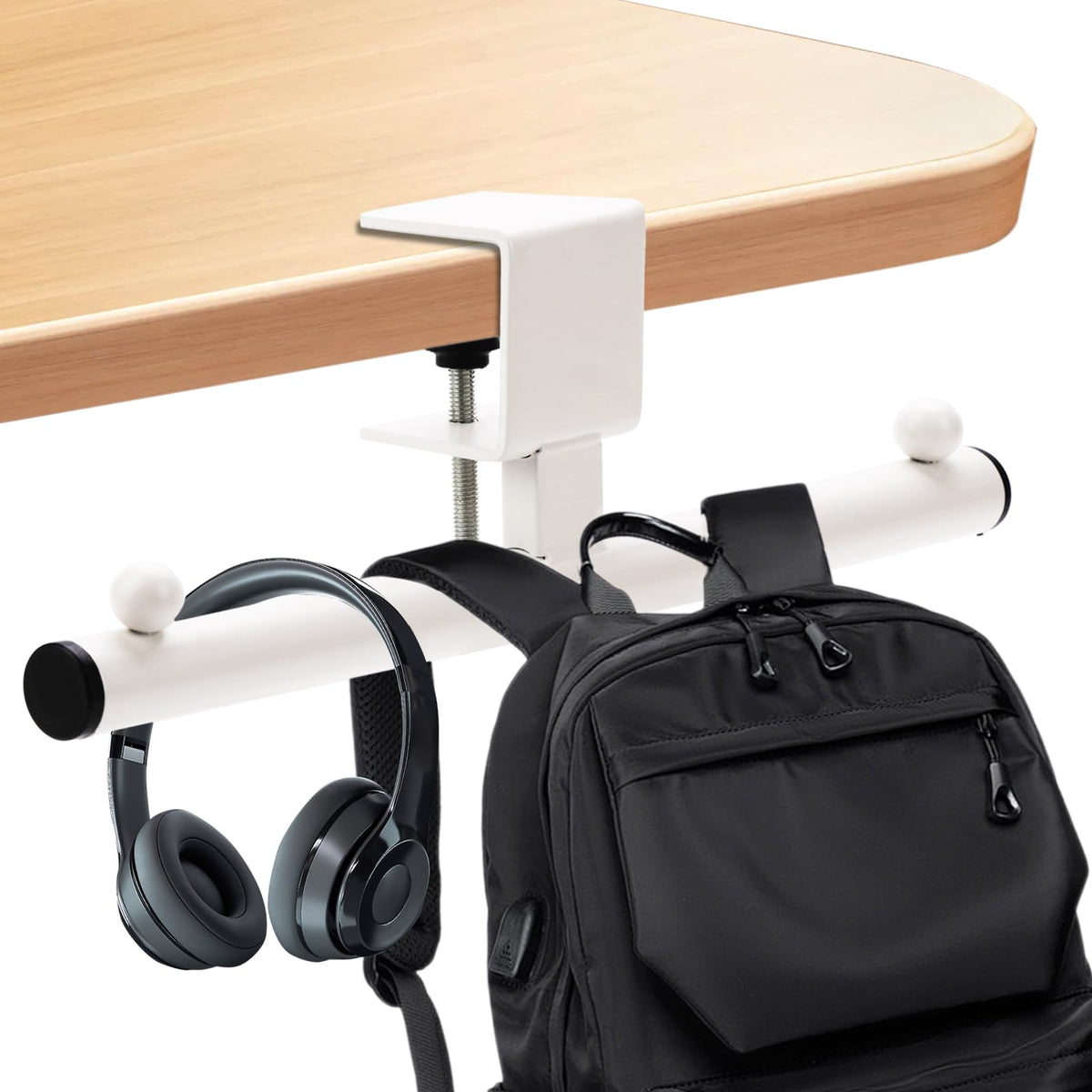 Headphone holder - Bag hook - Desk organizer - Headset holder - Desk accessories - Backpack holder - Gaming accessories - Headphone stand - Hanging hook - Office supplies - Bag hanger - White - 1 piece