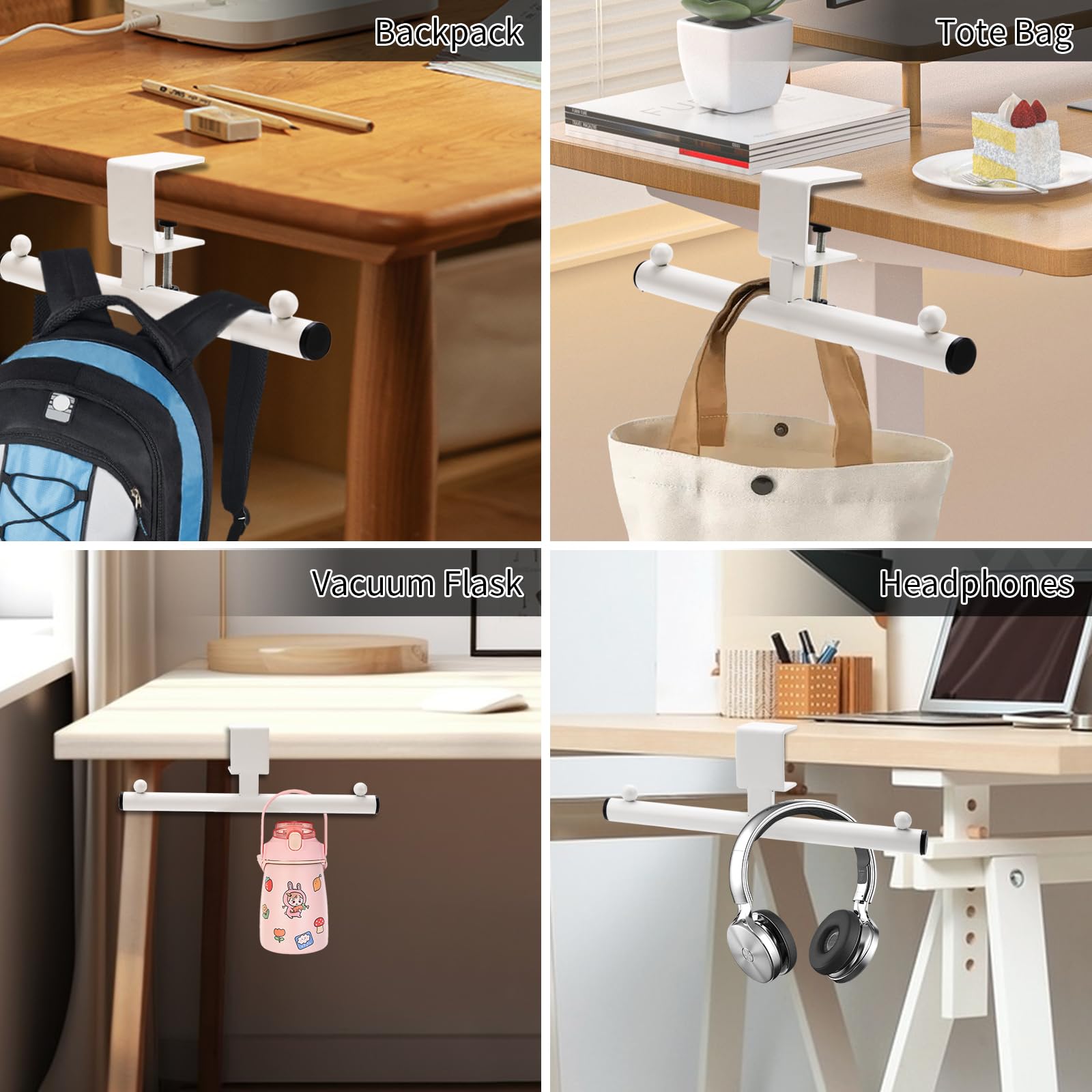 Headphone holder - Bag hook - Desk organizer - Headset holder - Desk accessories - Backpack holder - Gaming accessories - Headphone stand - Hanging hook - Office supplies - Bag hanger - White - 1 piece