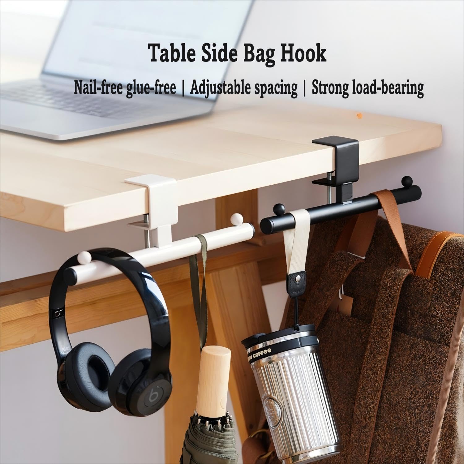 Headphone holder - Bag hook - Desk organizer - Headset holder - Desk accessories - Backpack holder - Gaming accessories - Headphone stand - Hanging hook - Office supplies - Bag hanger - White - 1 piece