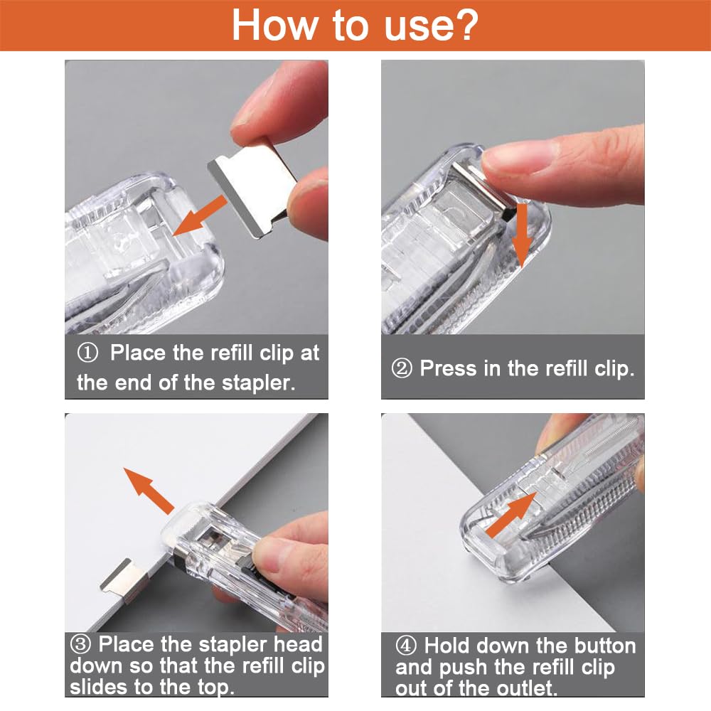 Paperclip dispenser - Stapler without staples - Paper clips - 100 pieces refill clips - Office supplies - Paper clam - Reusable paper clips - Desk accessories - Document organizer - Clamps - Black - White - 2 pieces