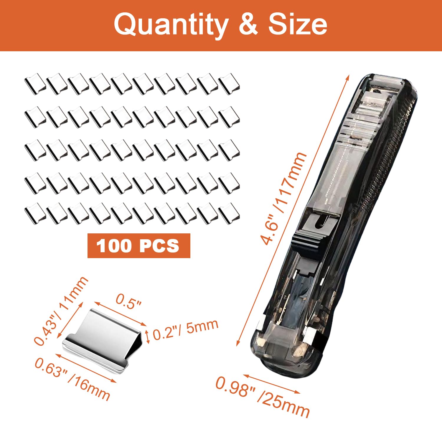 Paperclip dispenser - Stapler without staples - Paper clips - 100 pieces refill clips - Office supplies - Paper clam - Reusable paper clips - Desk accessories - Document organizer - Clamps - Black - White - 2 pieces