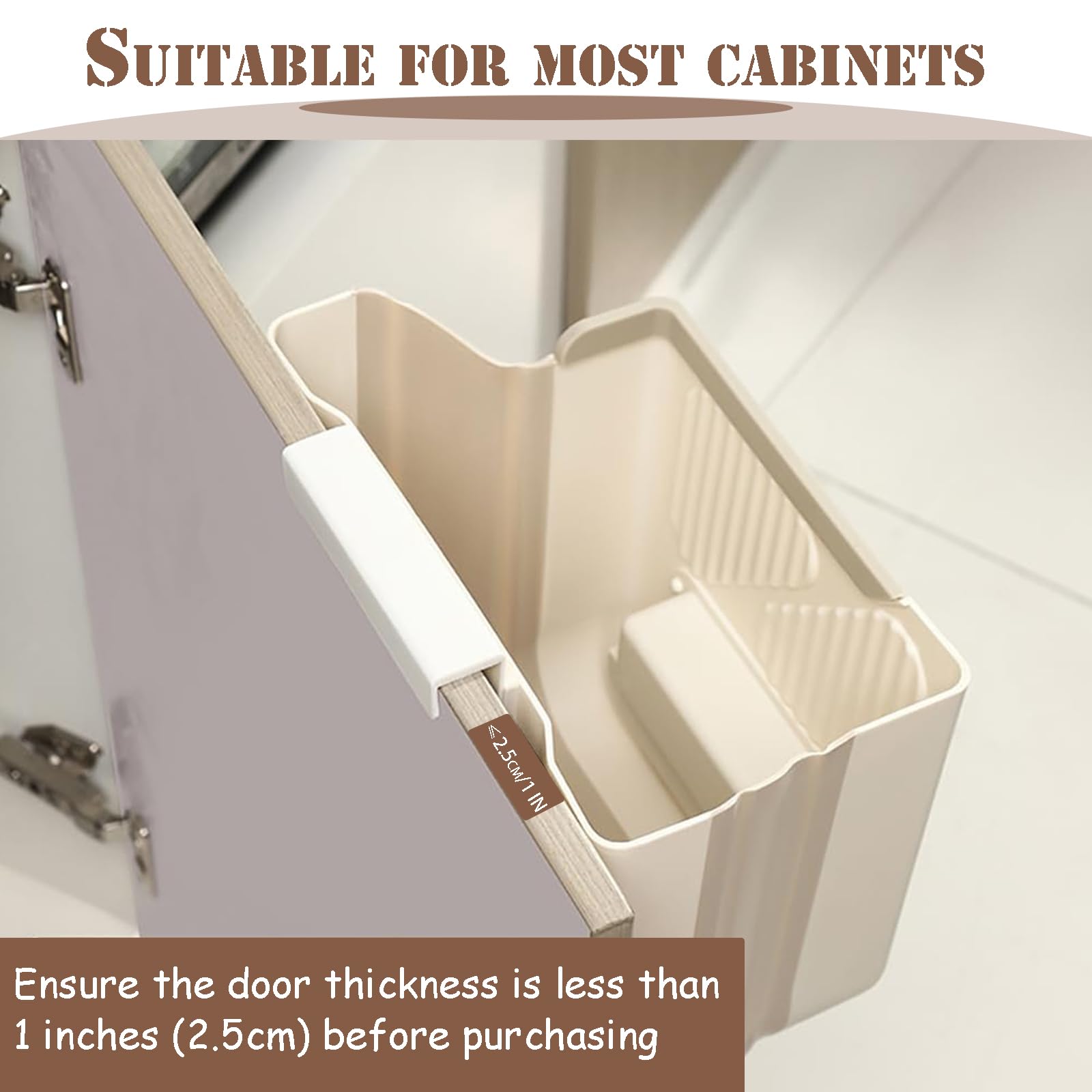 Hanging Waste Bin - Foldable Waste Bin - Kitchen Accessories - Organic Waste Bin - Countertop Waste Bin - Cabinet Door Waste Bin - Waste Separation - Camping - Caravan - Kitchen Aid - Space Saving - Trash Can - Waste Basket - Beige - 10L - 1 Piece