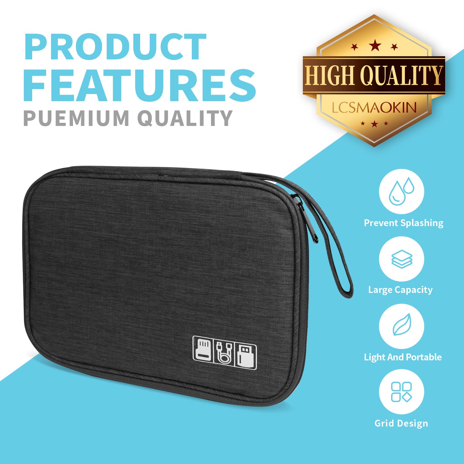 Cable Organizer - Electronics Organizer - Travel Bag - Cable Bag - Storage Bag - Charger - Power Bank - USB Stick - SD Card - Travel Accessories - Holiday - Office - Water-Repellent - Cable Management - Black - 1 Piece (Excluding Accessories)