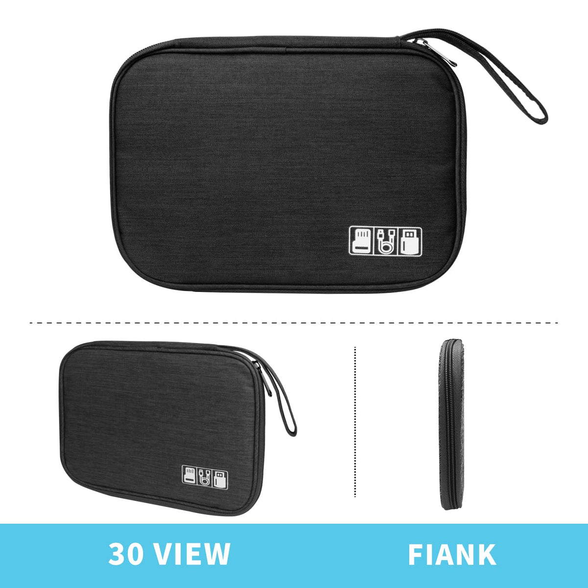 Cable Organizer - Electronics Organizer - Travel Bag - Cable Bag - Storage Bag - Charger - Power Bank - USB Stick - SD Card - Travel Accessories - Holiday - Office - Water-Repellent - Cable Management - Black - 1 Piece (Excluding Accessories)