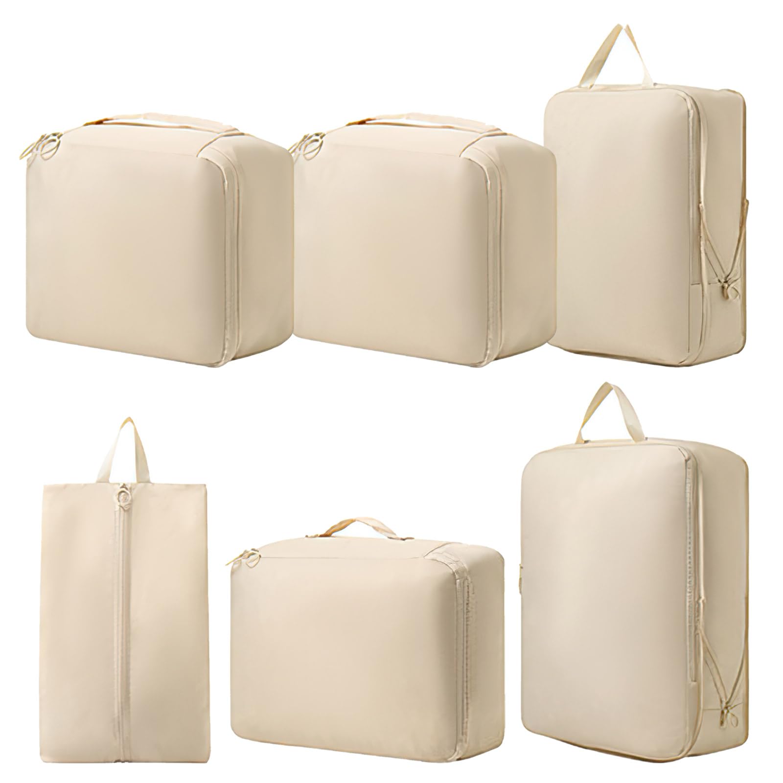 Packing Cubes - Suitcase Organizers - Travel Organizer Set - Luggage Organizer - Clothes Storage - Space Saving - Holiday Accessories - Shoe Bag - Laundry Bag - Backpacking - Travel Bag - Water-Repellent - Beige - 6 Pieces