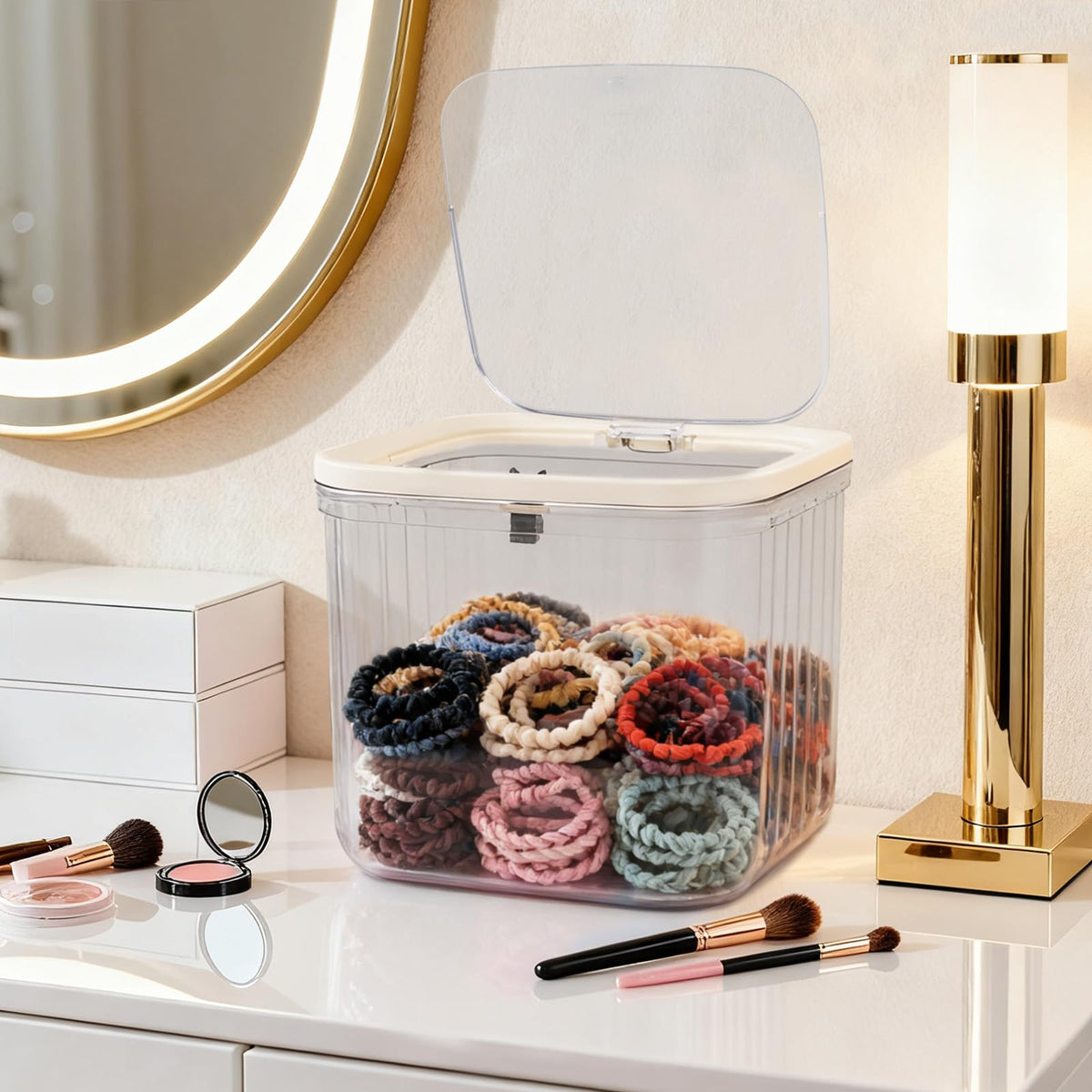 Makeup Organizer - Storage Box with Lid - Jewelry Box - Bathroom Accessories - Cosmetics Storage - Hair Accessories - Storage Box - Storage Containers - Toilet Organizer - Acrylic - Transparent - Set of 2