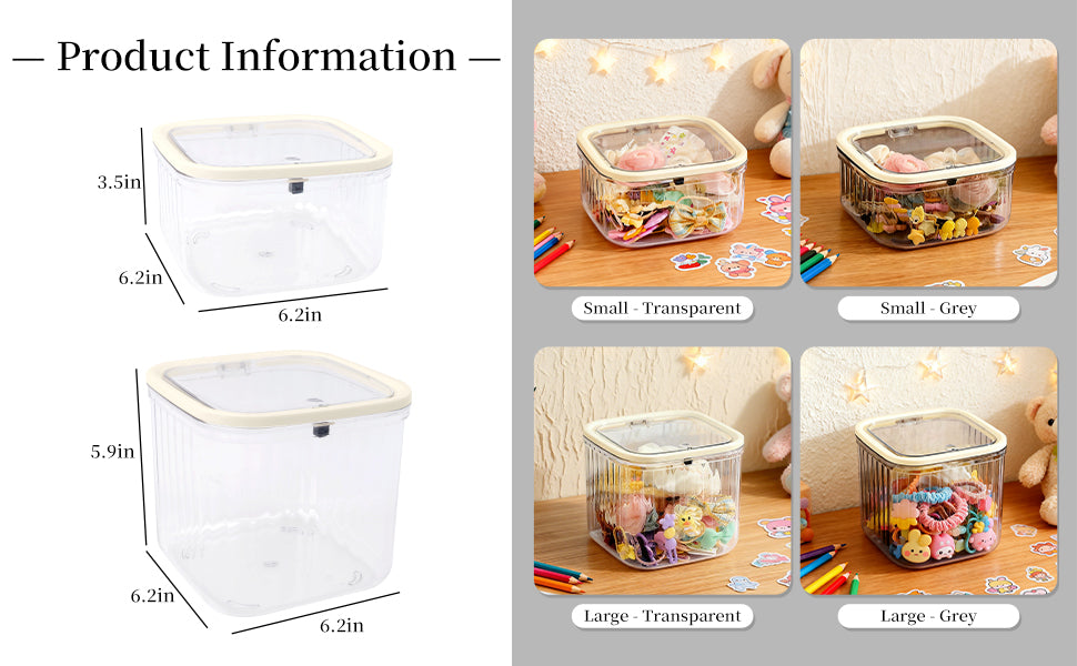 Makeup Organizer - Storage Box with Lid - Jewelry Box - Bathroom Accessories - Cosmetics Storage - Hair Accessories - Storage Box - Storage Containers - Toilet Organizer - Acrylic - Transparent - Set of 2