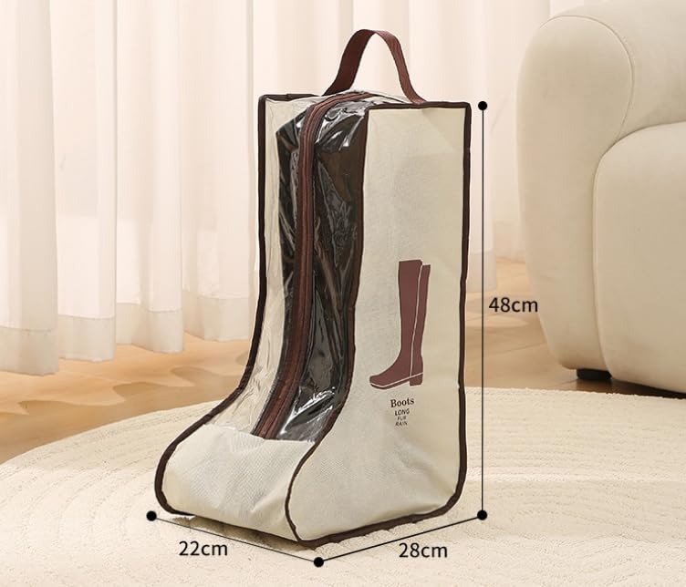 Boot Bag - Shoe Bag - Boot Storage - Dust Cover - Shoe Storage Bag - Travel Organizer - Transparent - Breathable - With Handle - Zipper - Protective Cover - High Boots - Ankle Boots - White - Set of 2