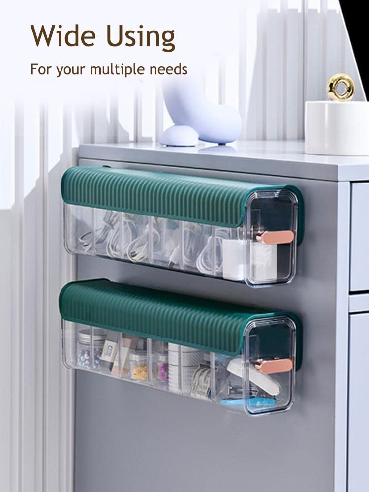 Underwear organizer - Sock organizer - Wardrobe organizer - Wall mounted - No drilling - Storage box with 6 compartments - Lingerie storage - Self-adhesive - Cable organizer - Transparent - Storage system - Space saving - White - 1 piece