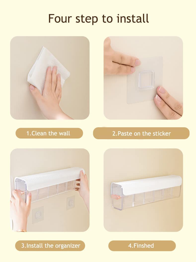 Underwear organizer - Sock organizer - Wardrobe organizer - Wall mounted - No drilling - Storage box with 6 compartments - Lingerie storage - Self-adhesive - Cable organizer - Transparent - Storage system - Space saving - White - 1 piece