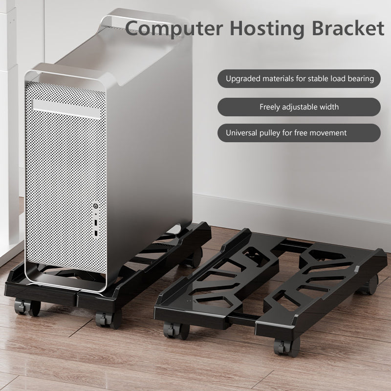 PC Stand with Wheels - Computer Holder - CPU Trolley - Mobile - PC Cart - Desktop Stand - Computer Case Holder - Gaming Setup - Office Supplies - Floor Stand - Computer Accessories - Adjustable Width - Black - 1 Piece