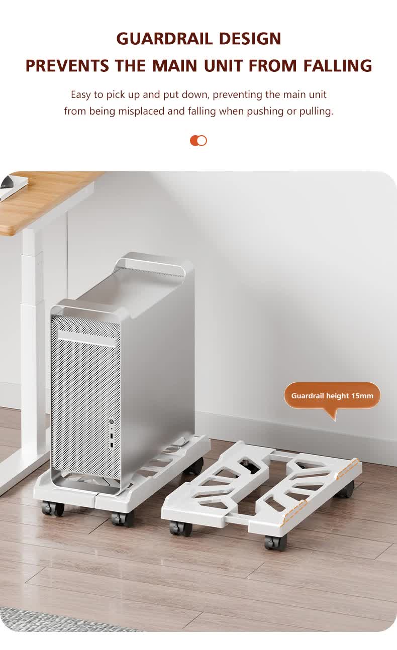 PC Stand with Wheels - Computer Holder - CPU Trolley - Mobile - PC Cart - Desktop Stand - Computer Case Holder - Gaming Setup - Office Supplies - Floor Stand - Computer Accessories - Adjustable Width - Black - 1 Piece