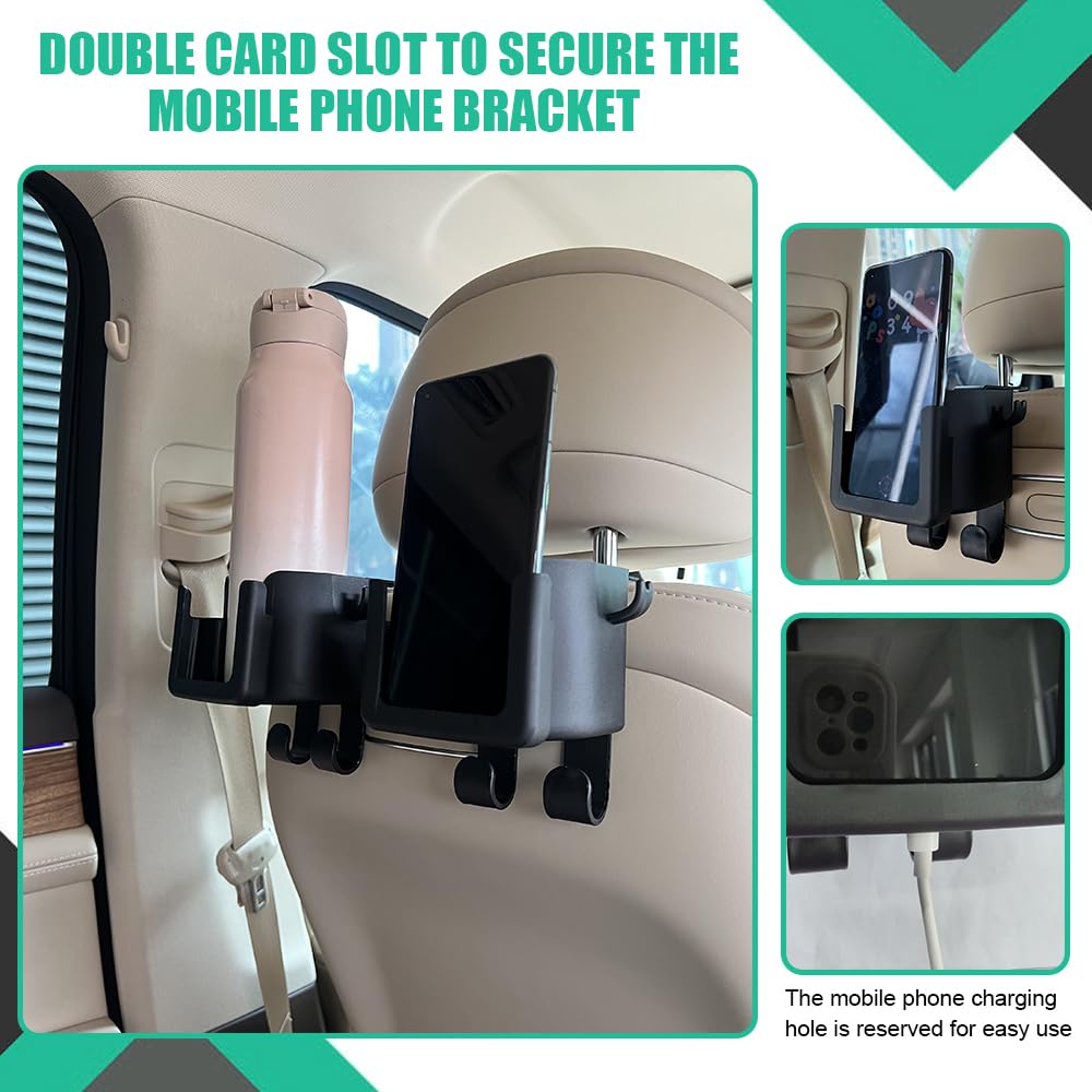 Car Hook - Car Organizer - Car Cup Holder - Car Phone Holder Backseat - Headrest Hooks - Bag Holder - Clothes Hanger - Car Accessories Interior - Car Gadgets - Storage - Travel Accessories - Multifunctional - Black - 2 Pieces