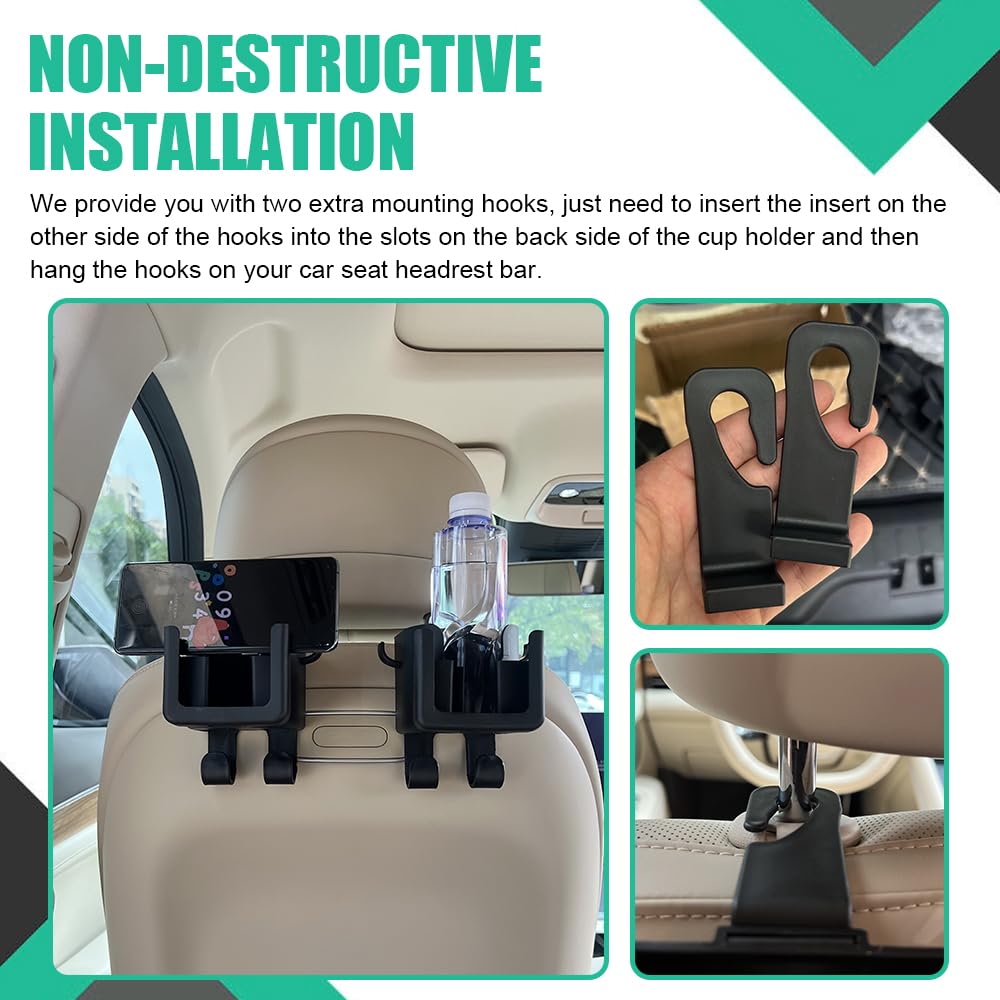Car Hook - Car Organizer - Car Cup Holder - Car Phone Holder Backseat - Headrest Hooks - Bag Holder - Clothes Hanger - Car Accessories Interior - Car Gadgets - Storage - Travel Accessories - Multifunctional - Black - 2 Pieces