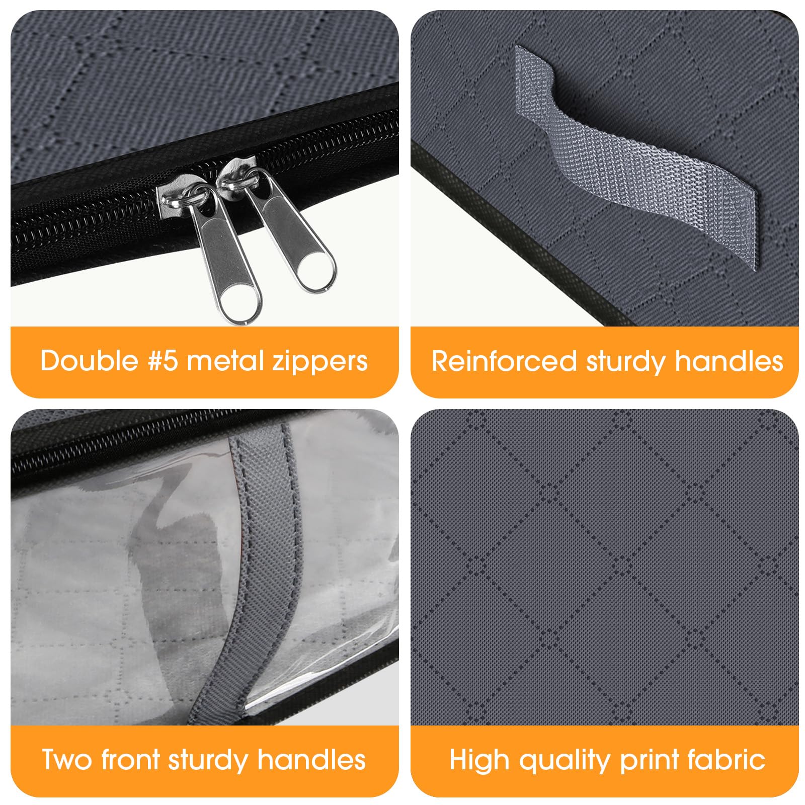 Clothing Storage Bag - Underbed Storage Box - Wardrobe Organizer - Duvet Storage Bag - Large Textile Storage Box - Foldable Storage Bags - Bedding Basket - Clothing Storage - Pillow Bag - Underbed Box Fabric - Storage - Gray - 3 Pieces