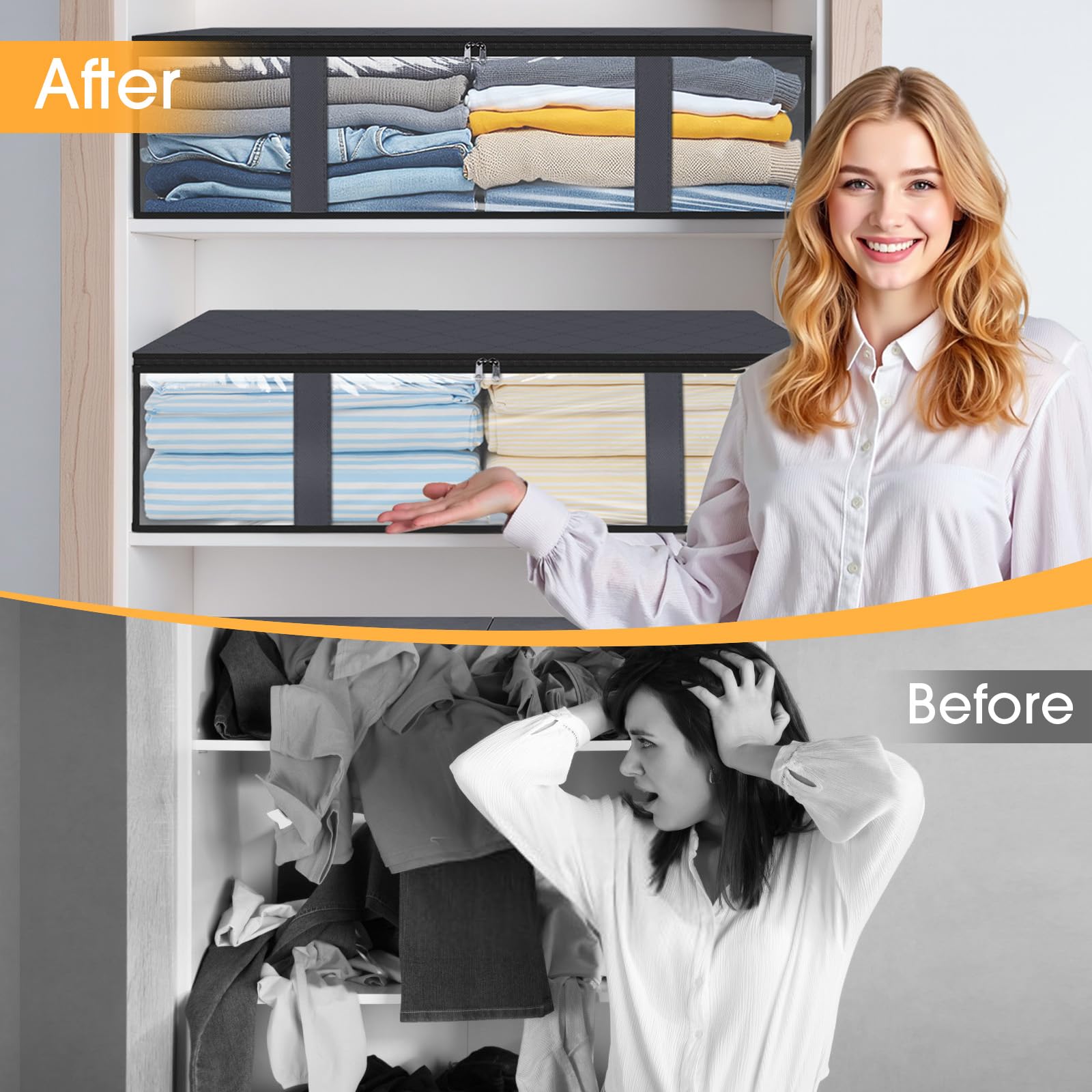 Clothing Storage Bag - Underbed Storage Box - Wardrobe Organizer - Duvet Storage Bag - Large Textile Storage Box - Foldable Storage Bags - Bedding Basket - Clothing Storage - Pillow Bag - Underbed Box Fabric - Storage - Gray - 3 Pieces