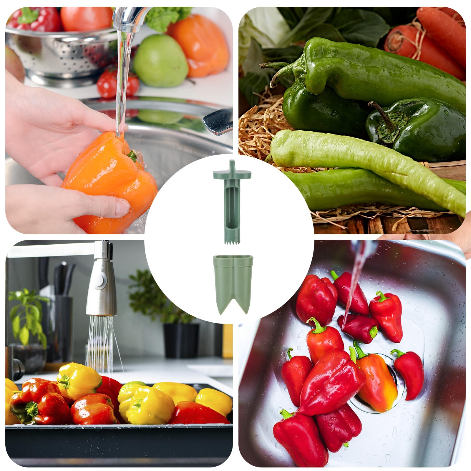 Bell Pepper Pitter - Jalapeño Pepper Drill - Chili Pepper Core Remover - Universal Vegetable Cutter - Kitchen Utensils - Bell Pepper Drill - Seed Remover - Handy Kitchen Aid - Fruit and Vegetable Tool - Kitchen Accessories - Green - 2 Pieces