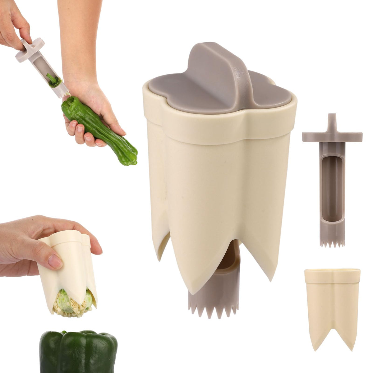 Bell Pepper Pitter - Jalapeño Pepper Drill - Chili Pepper Core Remover - Universal Vegetable Cutter - Kitchen Utensils - Bell Pepper Drill - Seed Remover - Handy Kitchen Aid - Fruit and Vegetable Tool - Kitchen Accessories - White - 2 Pieces