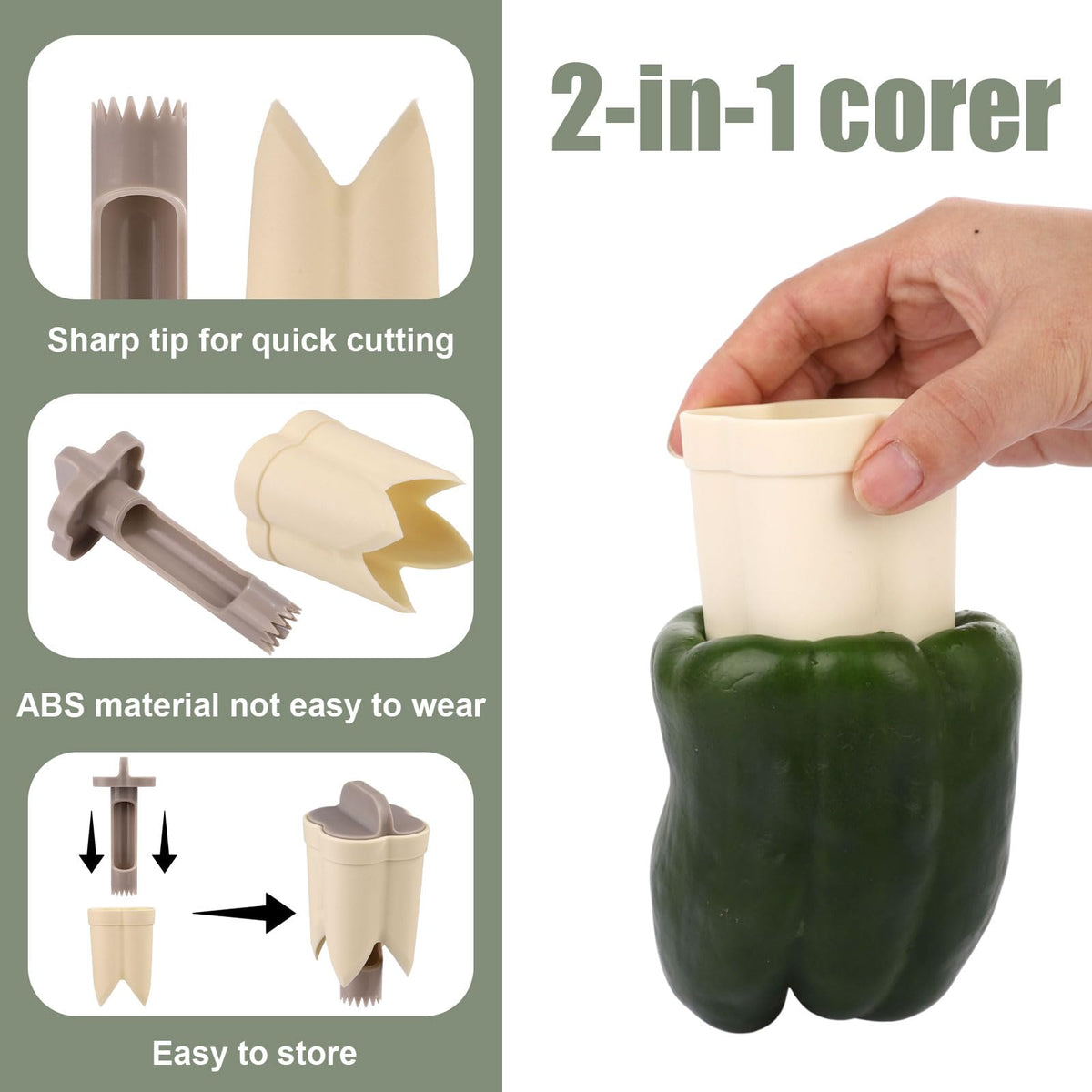 Bell Pepper Pitter - Jalapeño Pepper Drill - Chili Pepper Core Remover - Universal Vegetable Cutter - Kitchen Utensils - Bell Pepper Drill - Seed Remover - Handy Kitchen Aid - Fruit and Vegetable Tool - Kitchen Accessories - White - 2 Pieces