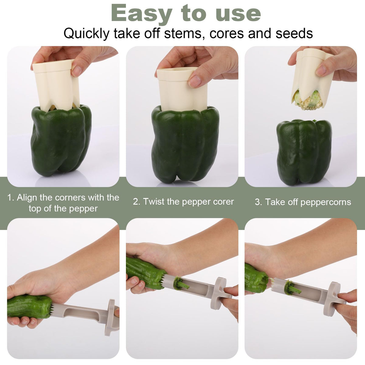 Bell Pepper Pitter - Jalapeño Pepper Drill - Chili Pepper Core Remover - Universal Vegetable Cutter - Kitchen Utensils - Bell Pepper Drill - Seed Remover - Handy Kitchen Aid - Fruit and Vegetable Tool - Kitchen Accessories - White - 2 Pieces