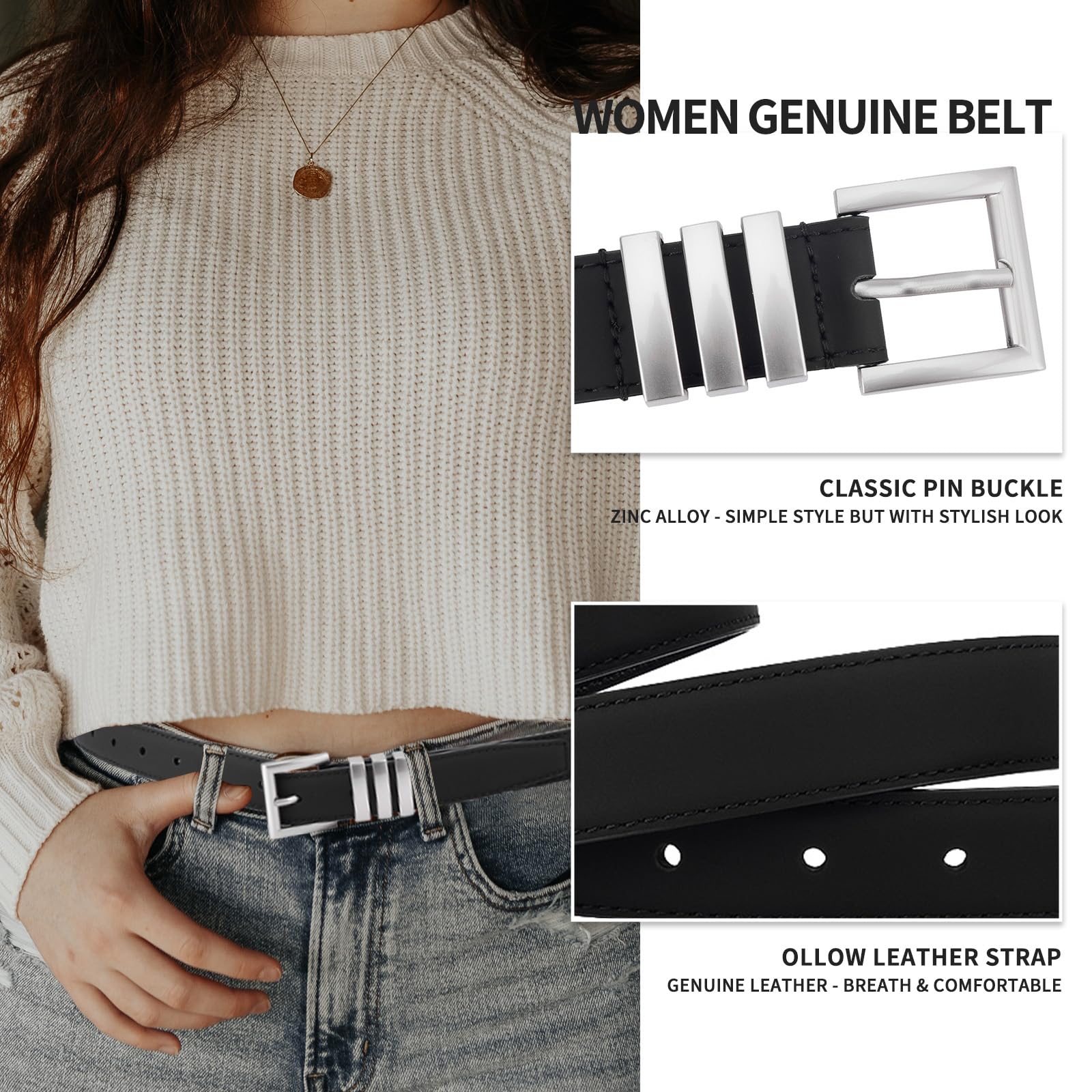 Waist Belt Women - Belts Women - Hip Belt - Jeans Belt - Belt with Buckle - Black Women's Belt - Accessories Women - Waistband - Faux Leather Belt - Casual Belt - Decorative Belt - Work Belt - Value Pack - Black - 2 Pieces
