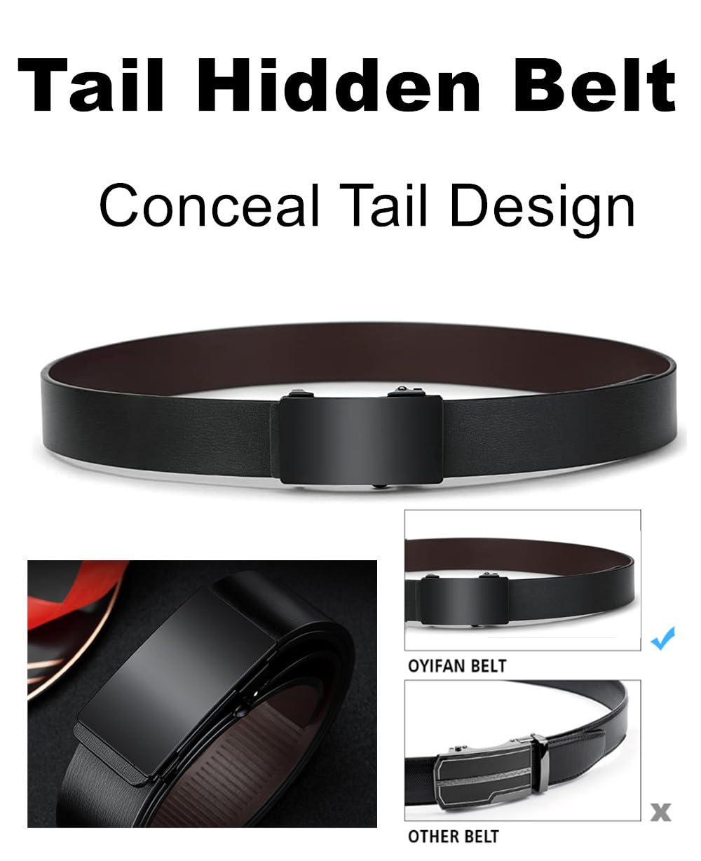 Men's Belt - Men's Trouser Belt - Belt with Automatic Buckle - Click Belt - Belt Without Holes - Luxury Costume Belt - Jeans Belt - Gift for Men - Infinitely Adjustable - 110 cm 120 cm 130 cm - Black - 3 Pieces