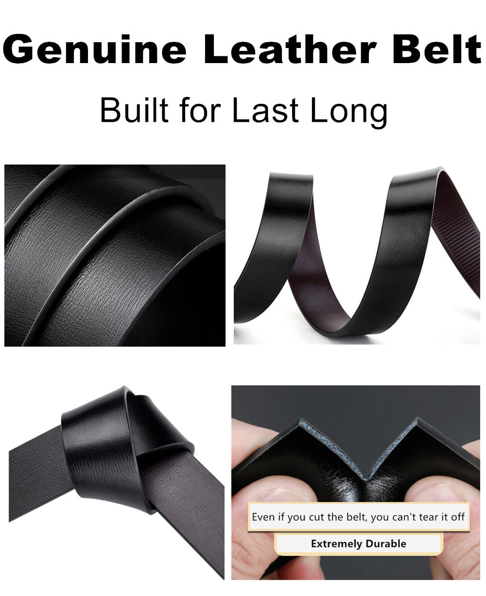 Men's Belt - Men's Trouser Belt - Belt with Automatic Buckle - Click Belt - Belt Without Holes - Luxury Costume Belt - Jeans Belt - Gift for Men - Infinitely Adjustable - 110 cm 120 cm 130 cm - Black - 3 Pieces