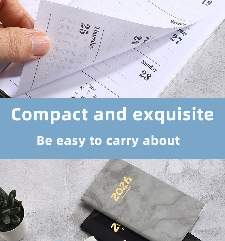 Pocket diary 2026 - A6 diary - Weekly planner - Yearly planner - Organizer - Planner book - 2026 diary for women - School diary - Weekly diary - Compact diary - Diary - Planning tool - Small diary - Marble design - Gray - 1 piece