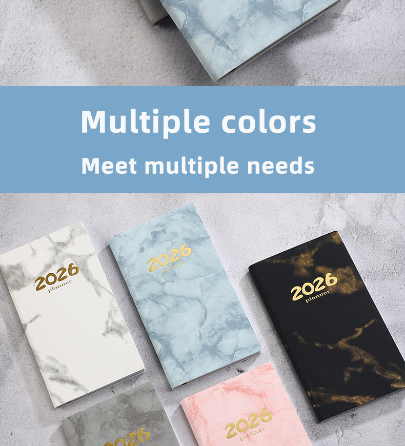 Pocket diary 2026 - A6 diary - Weekly planner - Yearly planner - Organizer - Planner book - 2026 diary for women - School diary - Weekly diary - Compact diary - Diary - Planning tool - Small diary - Marble design - White - 1 piece