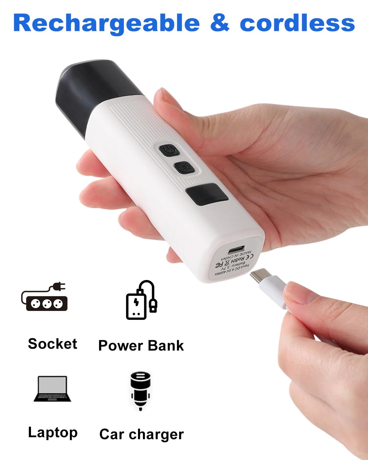 Dog Nail Drill - Electric Nail File - Cat Nail Trimmer - Pet Care - Paw Care - Nail Grinder - Dog Groomer - Animal Nail File - Cordless Design - Rechargeable Battery - With LED Lighting - Silent Motor - White - 1 Piece
