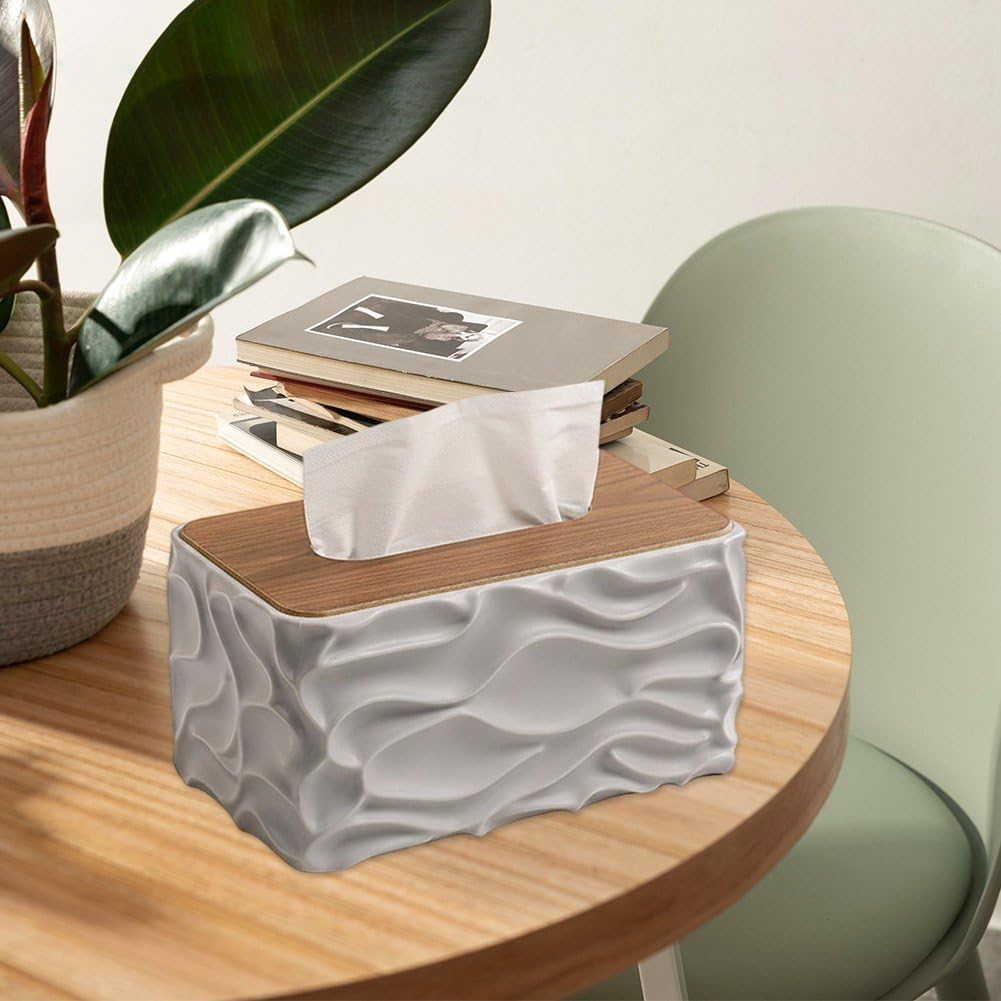 Tissue Box - Tissue Box - Handkerchief Box - Tissue Holder - Napkin Holder - Baby Wipes Box - Tissue Dispenser - Storage Box - Bathroom Accessories - Desk Organizer - Living Room Decoration - Bedroom Interior - Modern Design - Gray with Wood - 1 Piece