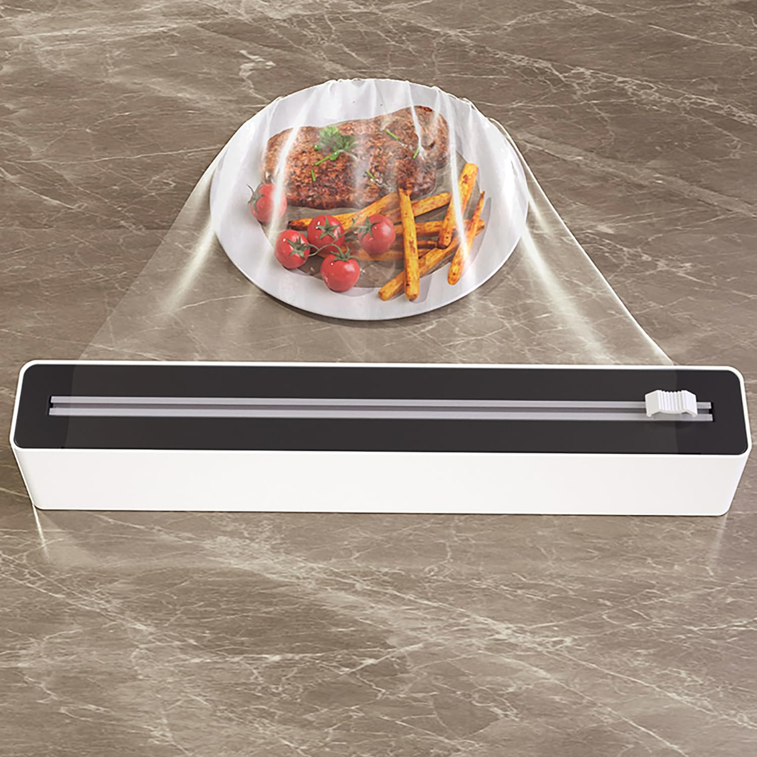 Foil Cutter - Cling Film Dispenser - Aluminum Foil Holder - Foil Cutter with Suction Cups - Kitchen Drawer Organizer - Anti-Slip Mount - Kitchen Roll Holder - Wrapping Paper Cutter - Refillable Foil Holder - Kitchen Gadgets - White - 1 Piece