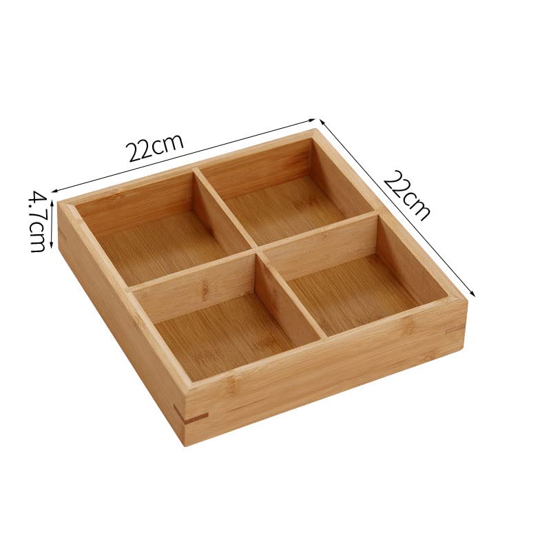 Drawer Organizer - 4-Compartment Storage Tray - Bamboo Cutlery Tray - Desk Organizer - Jewelry Box Insert - Bathroom Accessories - Kitchen Drawer Divider - Wooden Sorting Box - Tea Bag Holder - Office Supplies Storage - Sturdy - Wood Color - 1 Piece