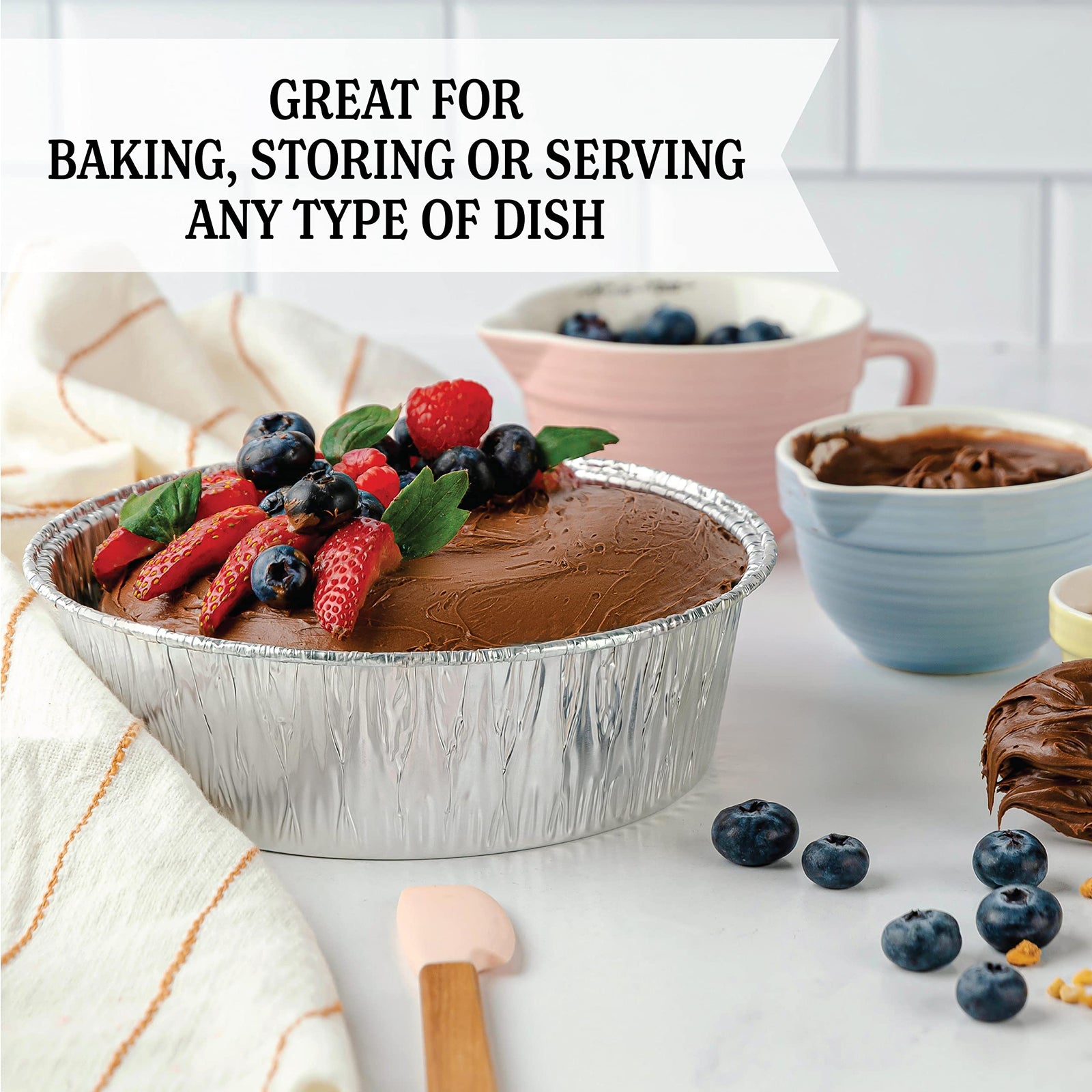 Aluminum Trays - Large Oven Dishes - Airfryer Trays XXL - Aluminum Bowls - Disposable Trays - BBQ Drip Trays - Grill Accessories - Round Baking Pans - Heat Resistant - Catering Trays - Food Containers - Serving Trays - Sturdy - Silver - 50 Pieces