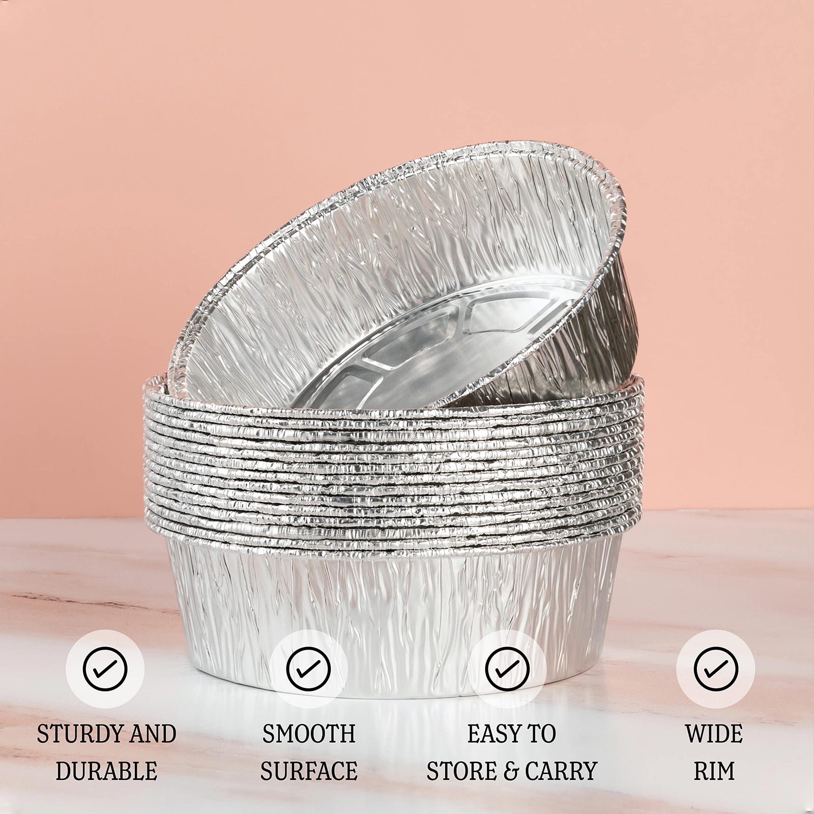 Aluminum Trays - Large Oven Dishes - Airfryer Trays XXL - Aluminum Bowls - Disposable Trays - BBQ Drip Trays - Grill Accessories - Round Baking Pans - Heat Resistant - Catering Trays - Food Containers - Serving Trays - Sturdy - Silver - 50 Pieces