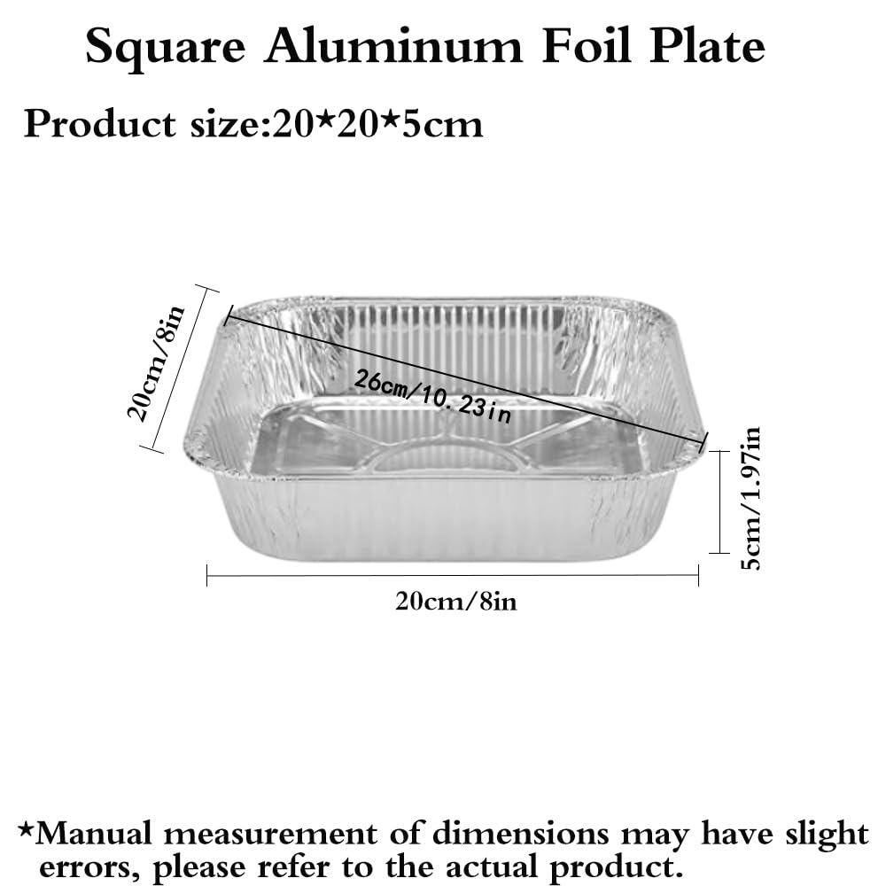 Aluminum Trays - Square Oven Dishes - Air Fryer Trays - Aluminum Bowls - Disposable Trays - BBQ Trays - Grill Accessories - Lasagna Dishes - Small Baking Pans - Heat Resistant - Food Containers - Catering - Greaseproof - Sturdy - Silver - 50 Pieces
