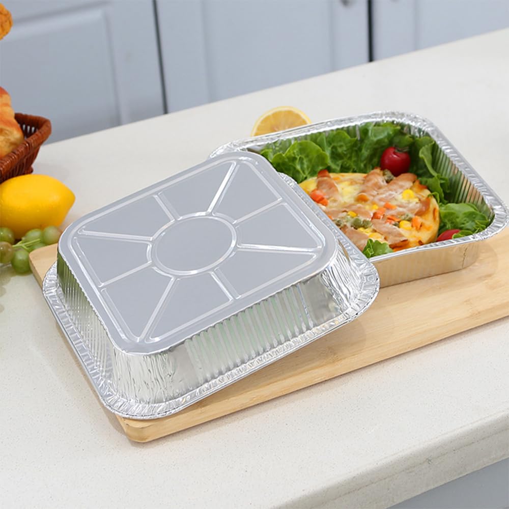 Aluminum Trays - Large Square Oven Dishes - Airfryer Trays XXL - Aluminum Bowls - Disposable Containers - BBQ Trays - Grill Accessories - Lasagna Dishes - Heat Resistant - Food Containers - Catering Dishes - Roasting Pan - Sturdy - Silver - 50 Pieces