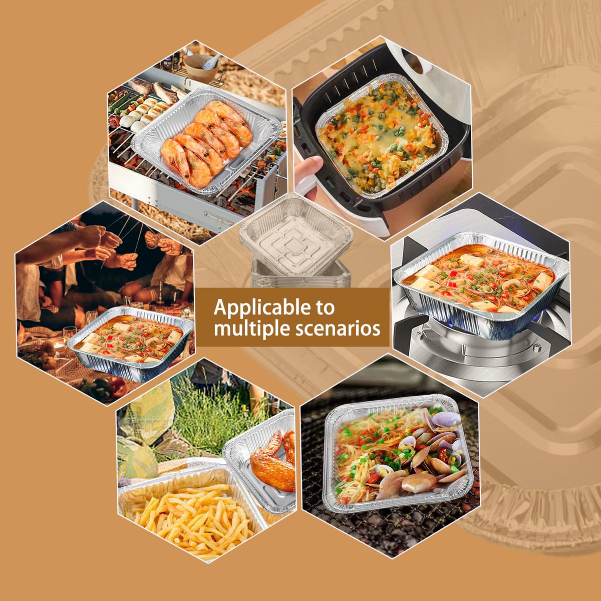 Aluminum Trays - Large Square Oven Dishes - Airfryer Trays XXL - Aluminum Bowls - Disposable Containers - BBQ Trays - Grill Accessories - Lasagna Dishes - Heat Resistant - Food Containers - Catering Dishes - Roasting Pan - Sturdy - Silver - 50 Pieces