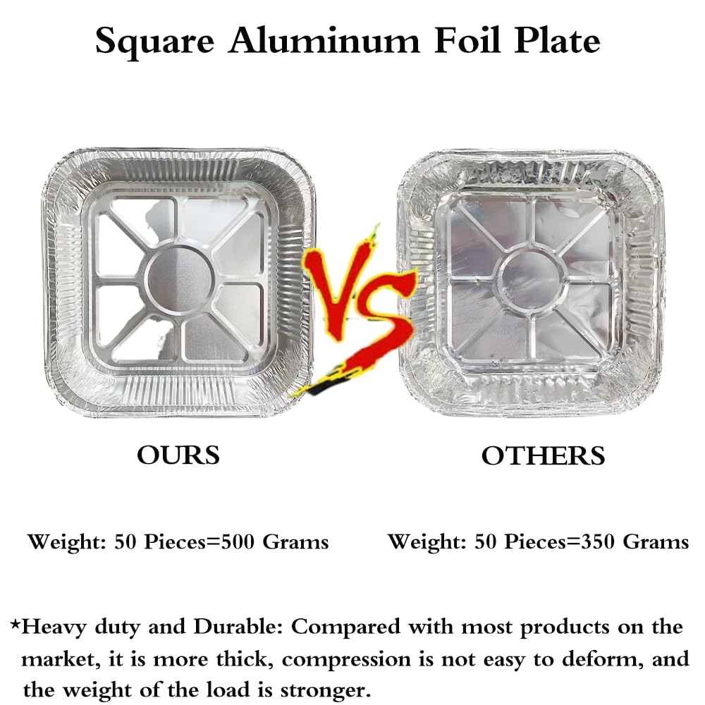 Aluminum Trays - Large Square Oven Dishes - Airfryer Trays XXL - Aluminum Bowls - Disposable Containers - BBQ Trays - Grill Accessories - Lasagna Dishes - Heat Resistant - Food Containers - Catering Dishes - Roasting Pan - Sturdy - Silver - 50 Pieces