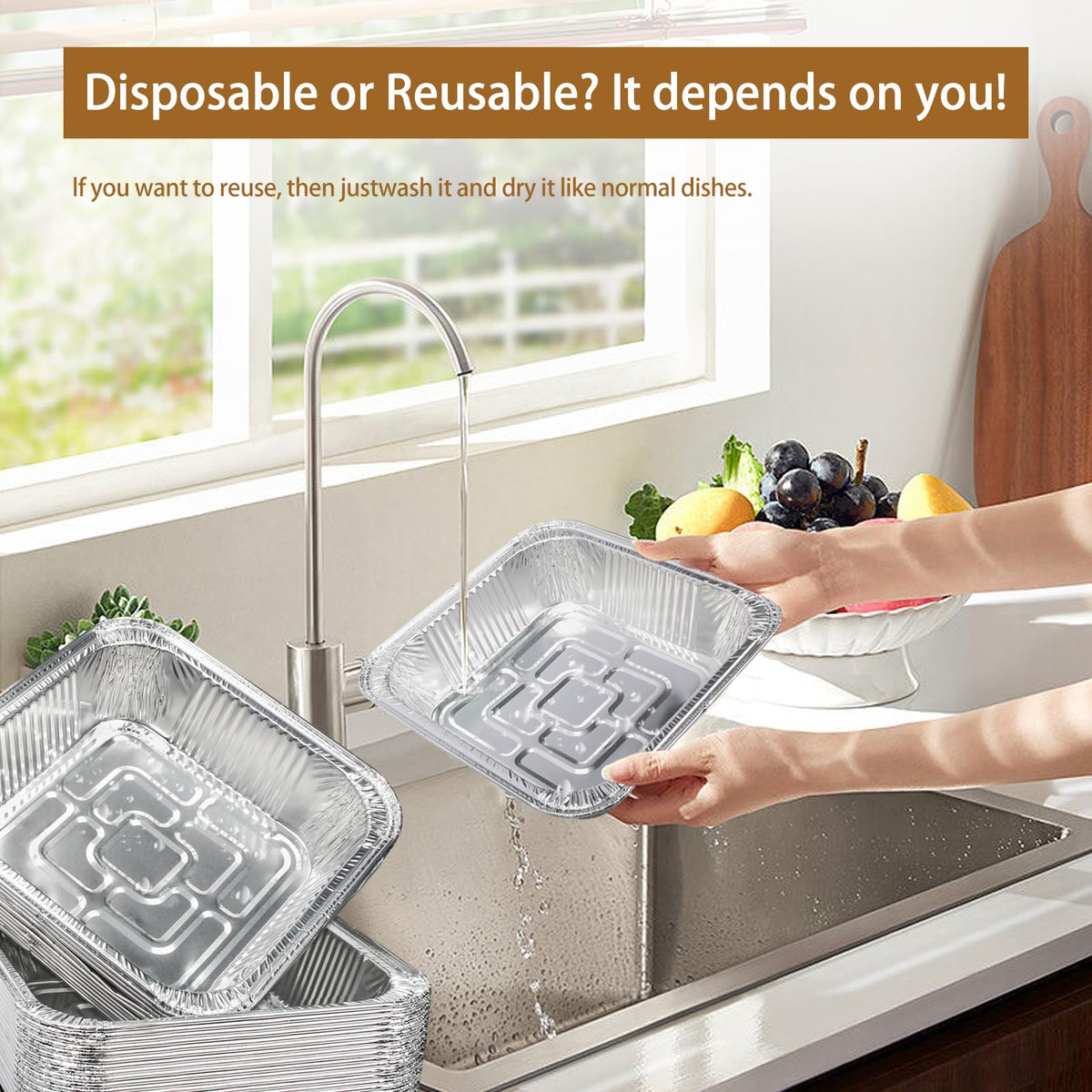 Aluminum Trays - Large Square Oven Dishes - Airfryer Trays XXL - Aluminum Bowls - Disposable Containers - BBQ Trays - Grill Accessories - Lasagna Dishes - Heat Resistant - Food Containers - Catering Dishes - Roasting Pan - Sturdy - Silver - 50 Pieces