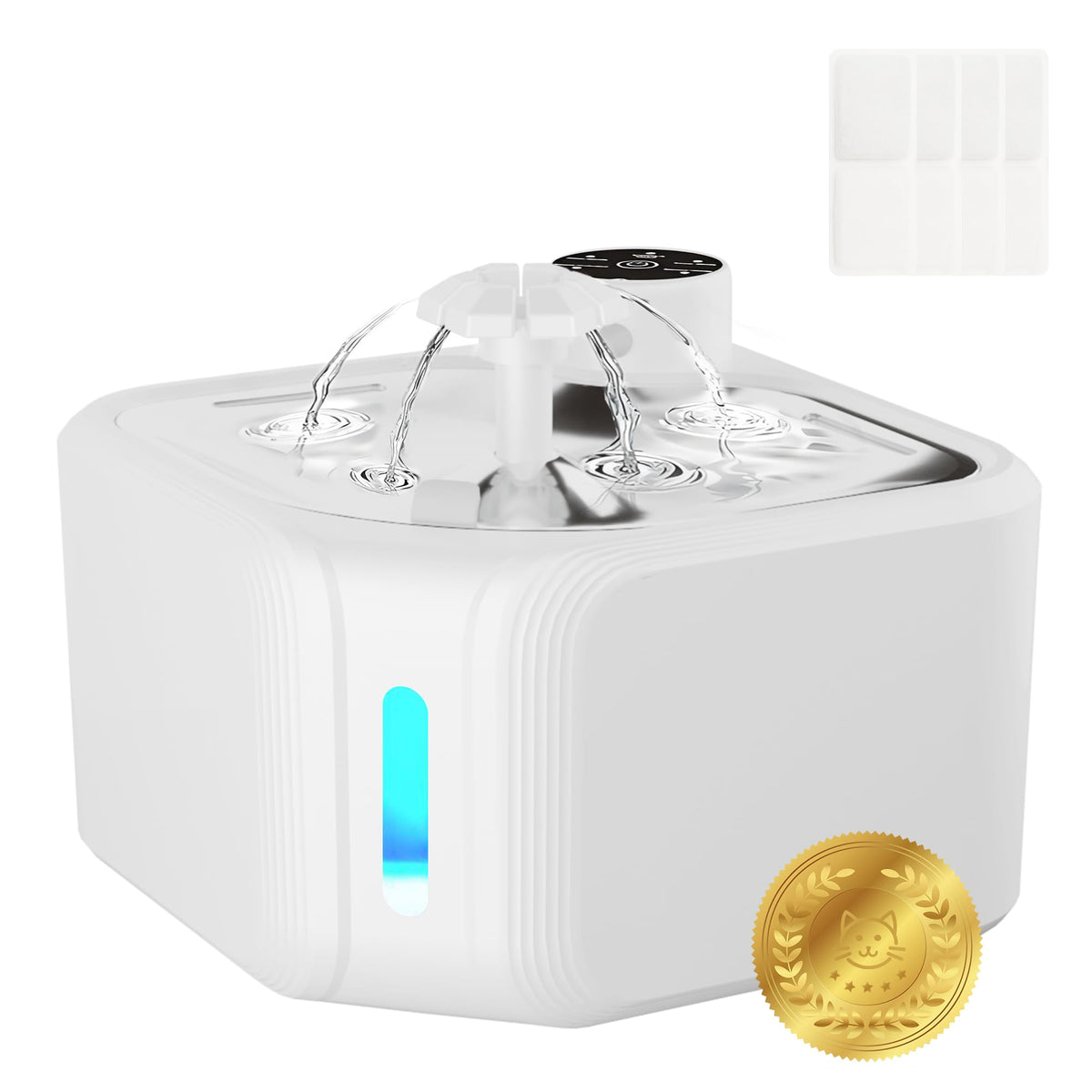 Cat Drinking Fountain - Water Fountain - Dog Drinking Bowl - Automatic Drinking Bowl - Cat Fountain - Dog Fountain - Water Dispenser - Whisper-Quiet - Includes 8 Filters - LED Lighting - Water Bowl - Pet Accessories - 2.8 Liters - Black - 1 Piece