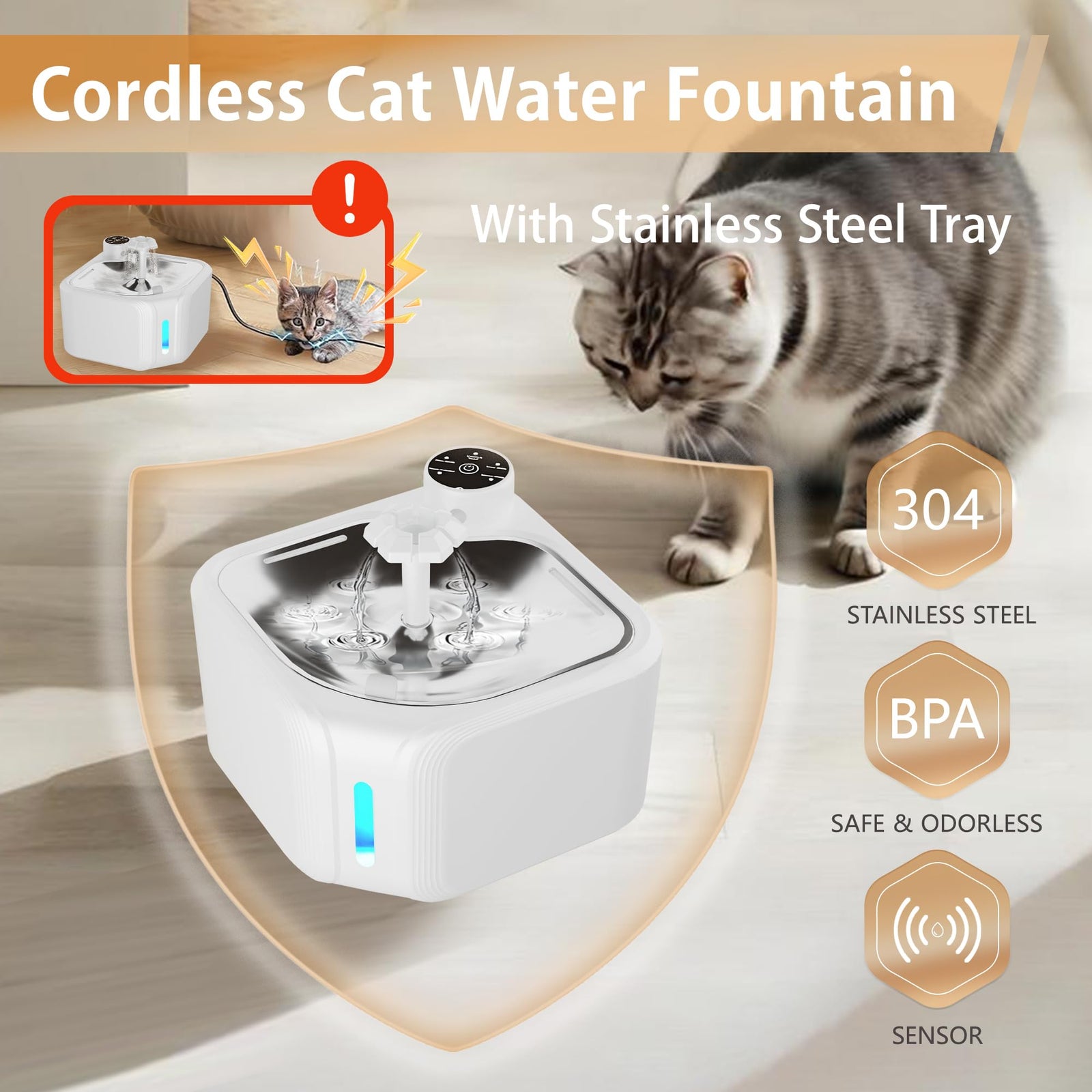 Cat Drinking Fountain - Water Fountain - Dog Drinking Bowl - Automatic Drinking Bowl - Cat Fountain - Dog Fountain - Water Dispenser - Whisper-Quiet - Includes 8 Filters - LED Lighting - Water Bowl - Pet Accessories - 2.8 Liters - Black - 1 Piece