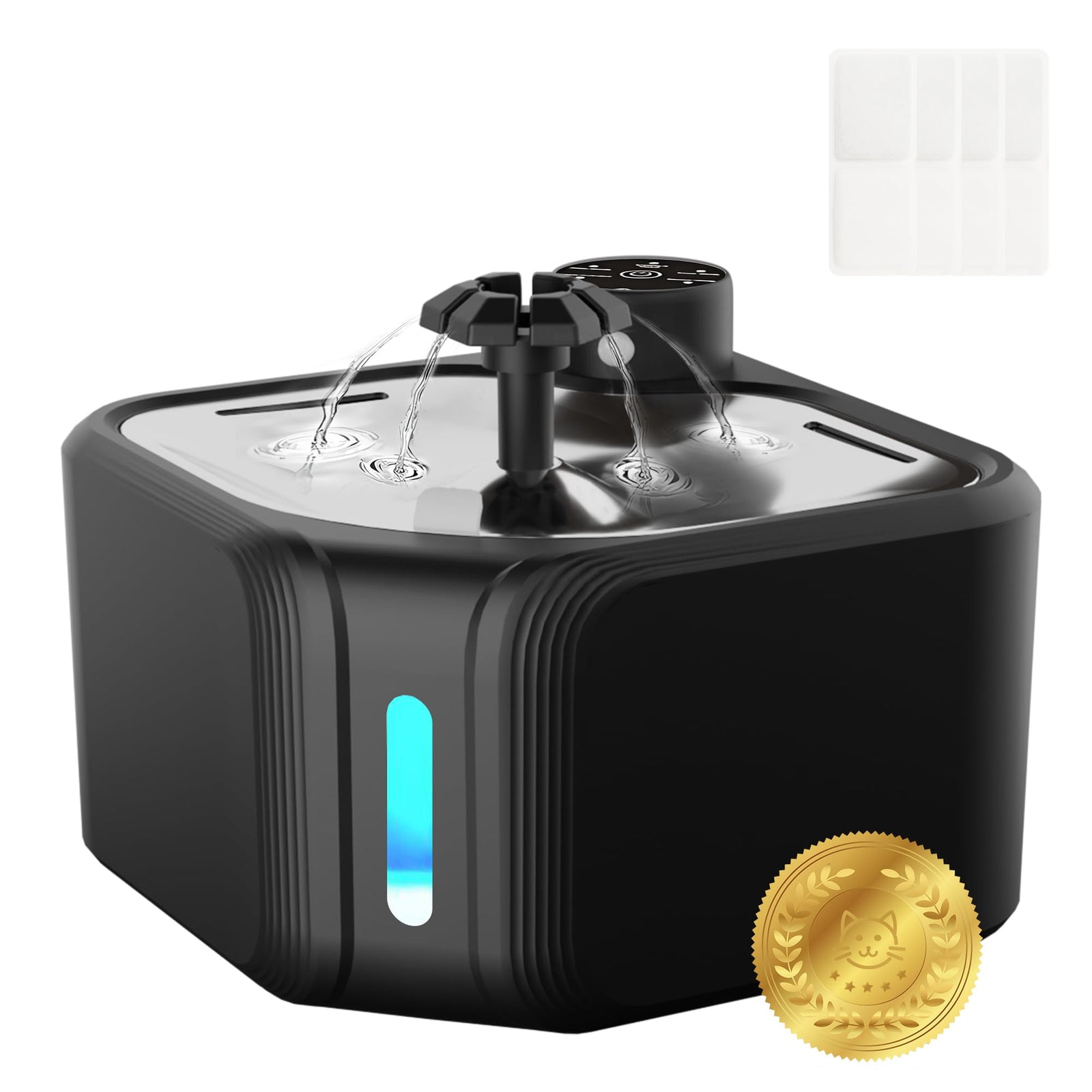 Cat Drinking Fountain - Water Fountain - Dog Drinking Bowl - Automatic Drinking Bowl - Cat Fountain - Dog Fountain - Water Dispenser - Whisper-Quiet - Includes 8 Filters - LED Lighting - Water Bowl - Pet Accessories - 2.8 Liters - White - 1 Piece