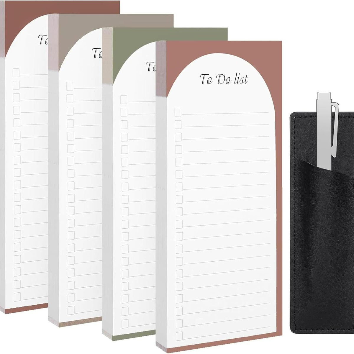 Magnetic Notepad Fridge - To Do List - Grocery List - Memo Pad - Task List - Writing Pad - Magnetic Lists - Weekly Planner - Checklist - Notebook - Desk Accessories - Earth Tones - 4 Pieces