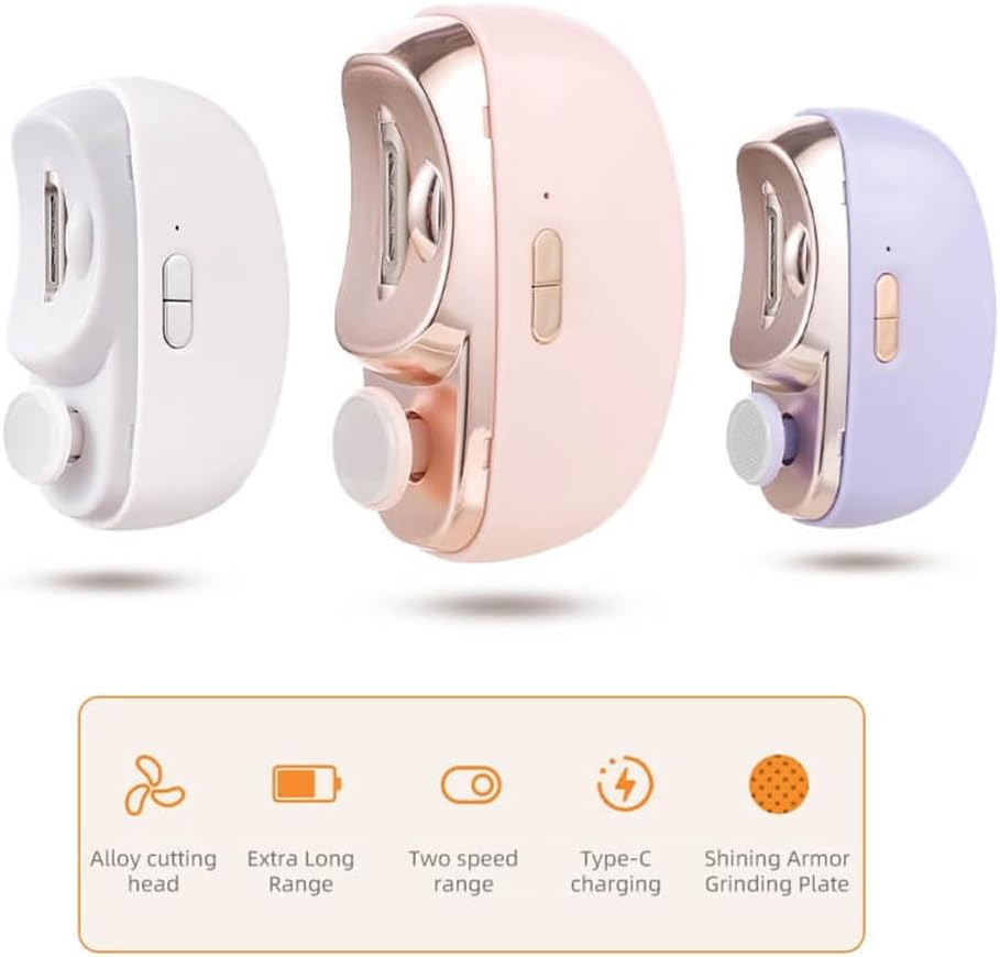 Electric nail clipper - Automatic nail trimmer - Manicure set - Nail care - Electric nail file - Rechargeable - Nail scissors - Hand care - Nail polishing - Nail styling - Cordless - Rose - 1 Piece