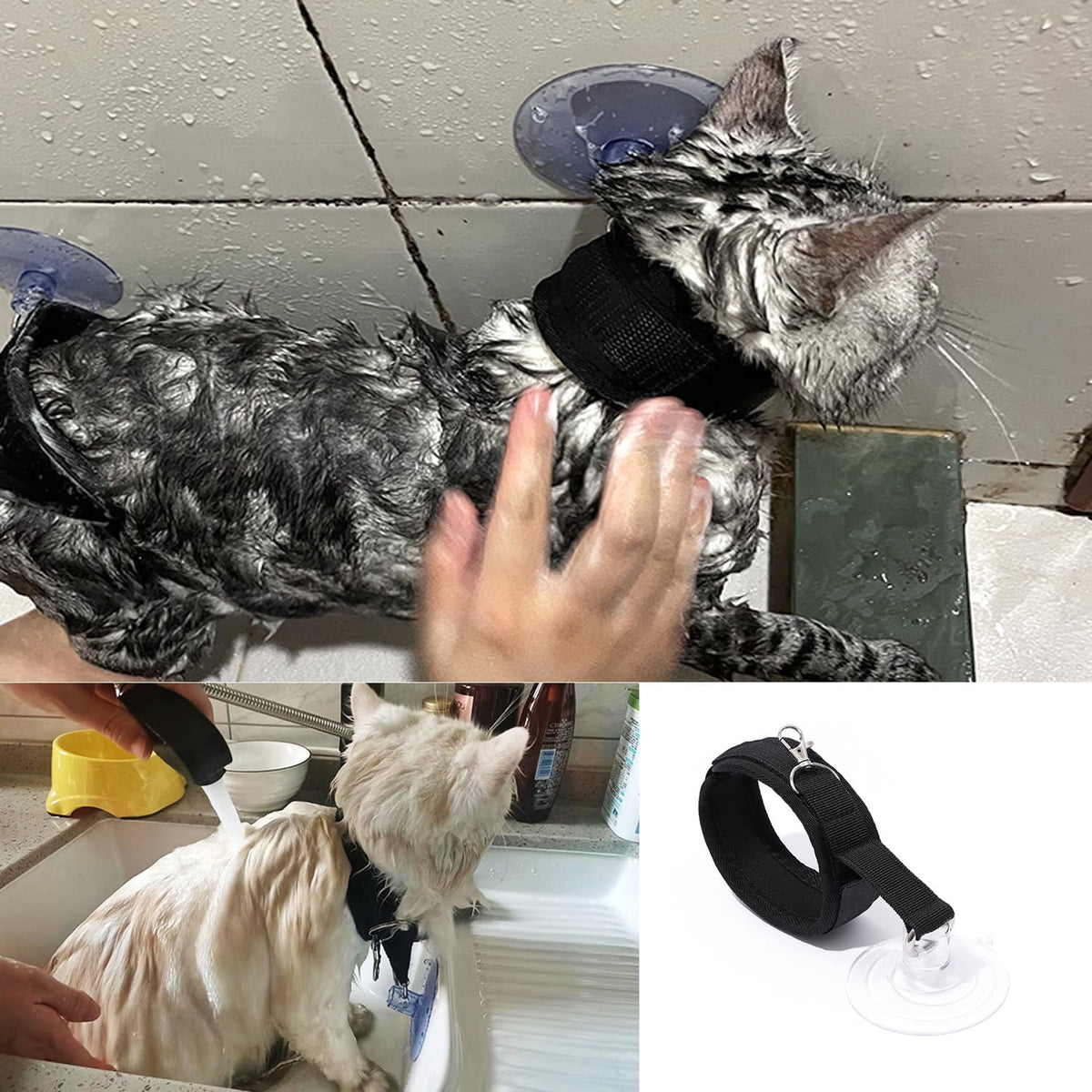 Dog leash - Cat leash - Coat care - Dog accessories - Cat accessories - Grooming table - Pet supplies - Grooming set - Bath - Shower - Suction cup - Safety leash - Collar - Dogs - Cats - Pet shop - Black - 2 pieces