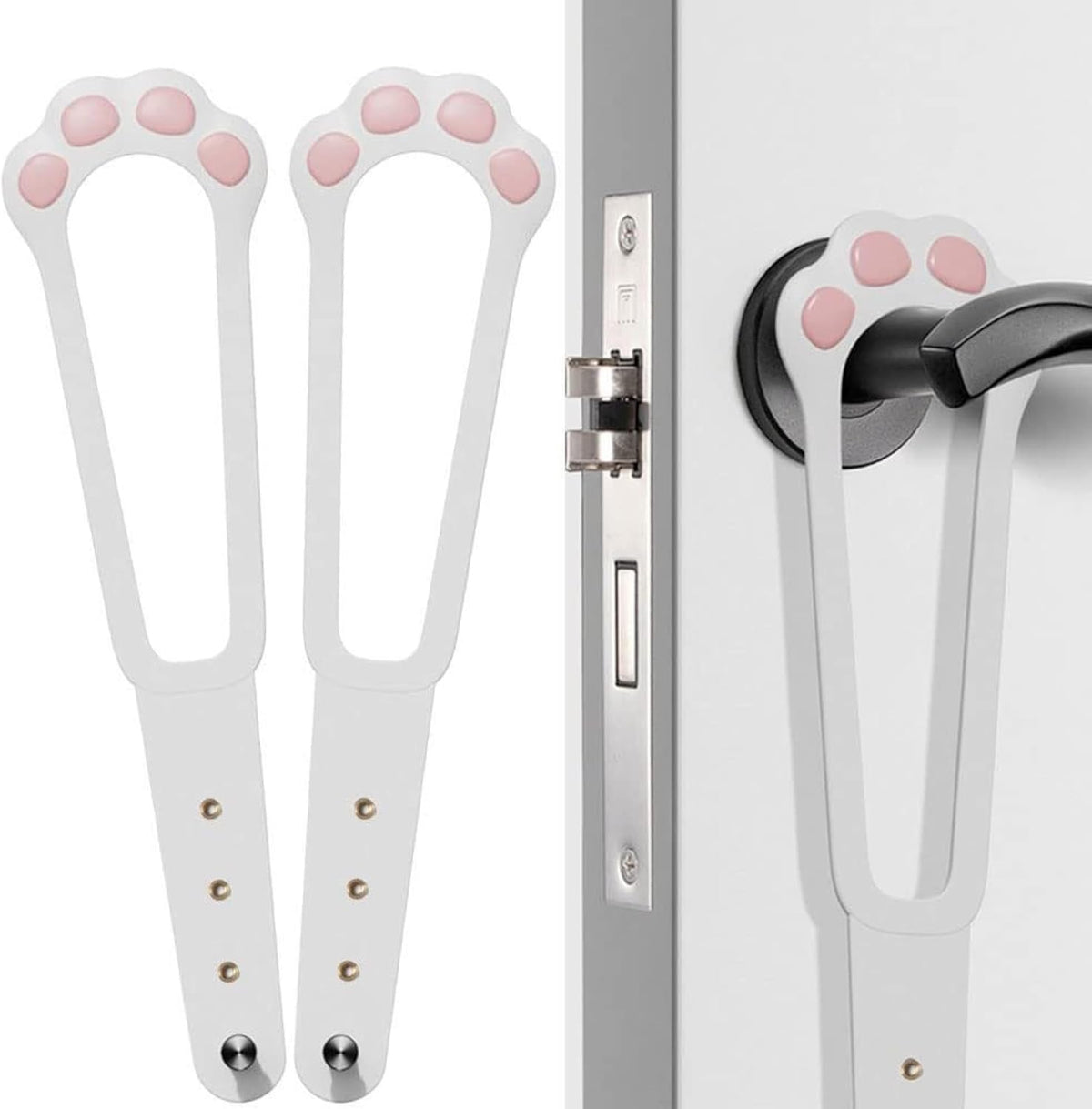 Door Stopper - Door Holder - Door Holder - Dog Barrier - Cat Flap Alternative - Door Stop - Door Catch - Door Hook - Ventilation - Pet Accessories - Door Security - Adjustable - Cat Paw - White - 2 pieces