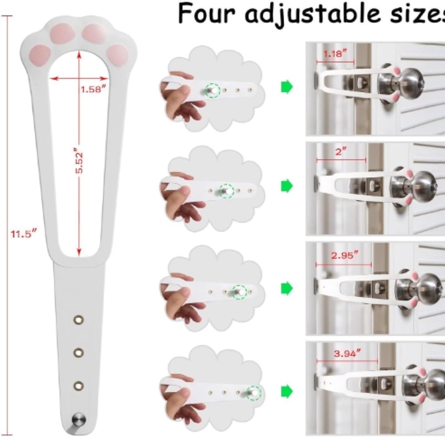Door Stopper - Door Holder - Door Holder - Dog Barrier - Cat Flap Alternative - Door Stop - Door Catch - Door Hook - Ventilation - Pet Accessories - Door Security - Adjustable - Cat Paw - White - 2 pieces