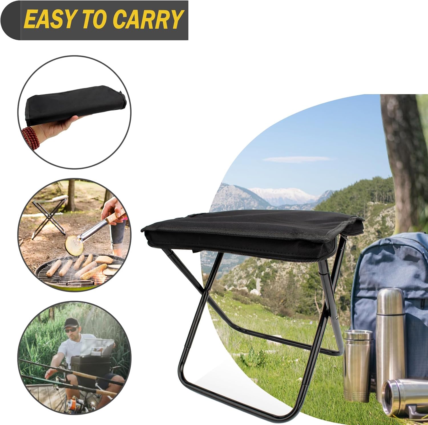 Camping Chair - Folding Chair - Fishing Chair - Camping Stool - Foldable Chair - Festival Chair - Folding Stool - Beach Chair - Hiking Stool - Outdoor - Picnic - Travel Chair - Lightweight - Portable - Foldable - With Storage Bag - Black - 1 Piece